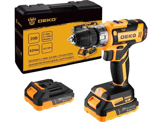Дрель-шуруповерт DEKO DKCD20FU-Li (кейс 2 АКБ набор 63 пр) (063-4093)
