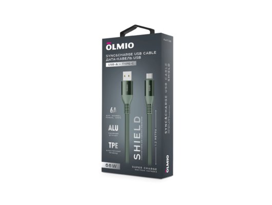 Кабель OLMIO SHIELD USB2.0 - Type-C 66W 6A 1.2м (041720) Зеленый