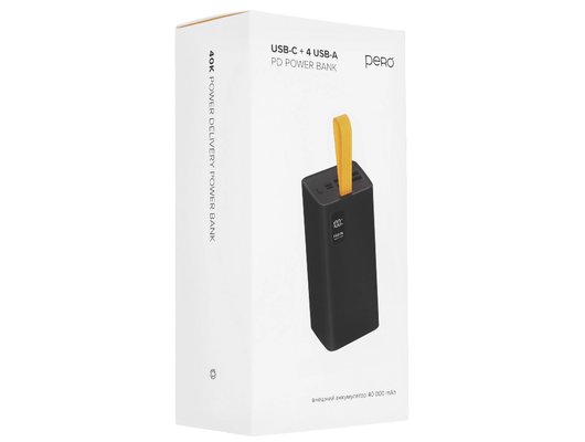 Внешний аккумулятор PERO PB08 40000 mAh, Li-Pol, output USB-C + 4 USB-A, черный
