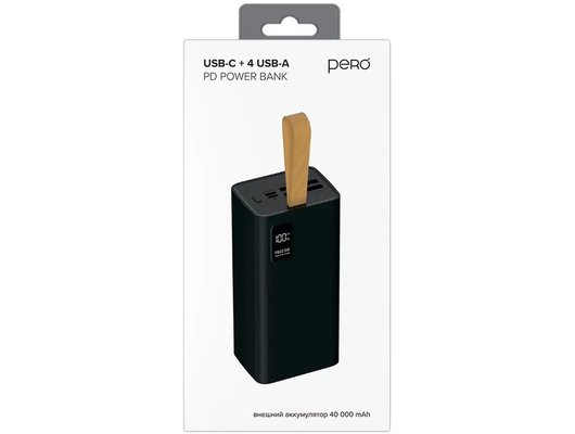 Внешний аккумулятор PERO PB08 40000 mAh, Li-Pol, output USB-C + 4 USB-A, черный