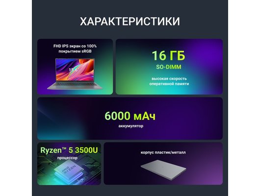 Ноутбук Digma Nova 15/DN15R5-ADXW13/Ryzen 5-3500U/16Gb/512Gb/15,6 FHD IPS/Win11Pro серый