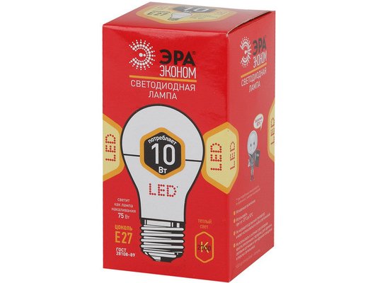 Лампочки LED E27 ЭРА LED ECO A60-10W-827-E27