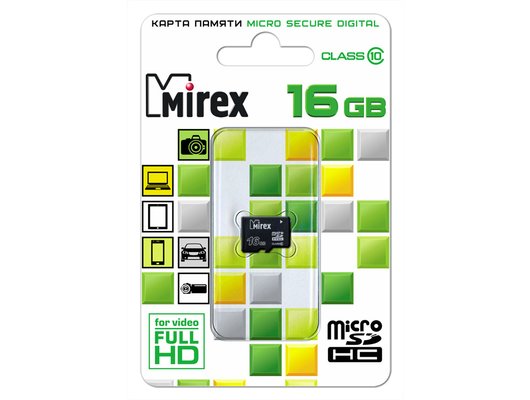 Карта памяти Mirex microSDHC 16Gb Class 10 (13612-MC10SD16)