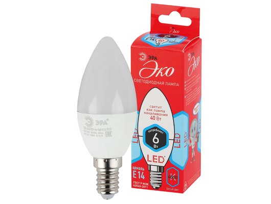 Лампочки LED E14 ЭРА ECO LED B35-6W-840-E14