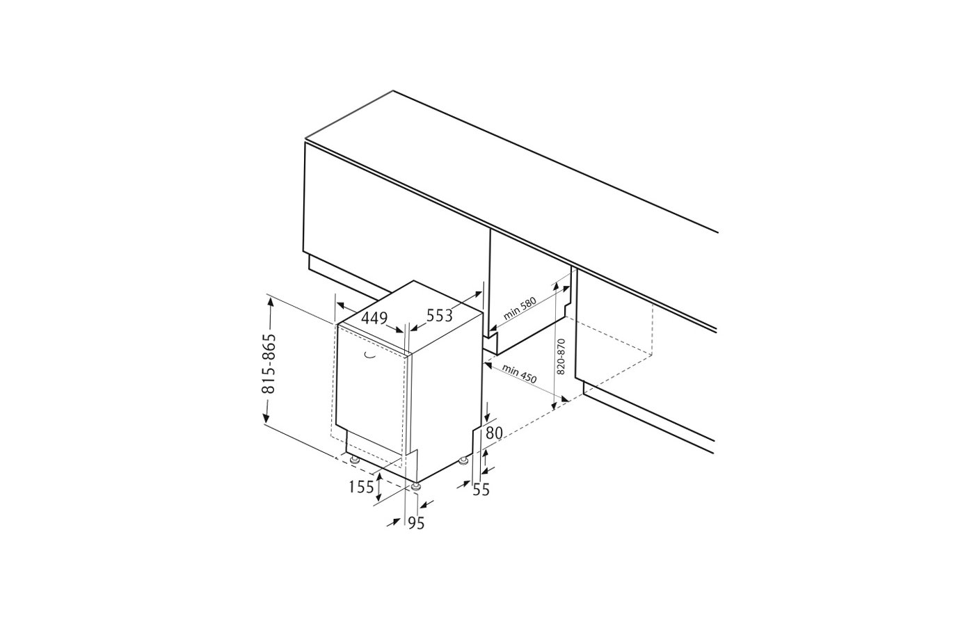 Размер тумбы под посудомоечную машину 45 см встраиваемая