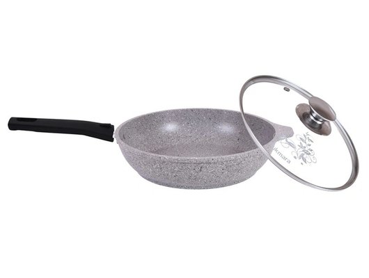 Сковорода KUKMARA смс26604а 26см со съемной ручкой, стекл. крышкой (светлый мрамор)