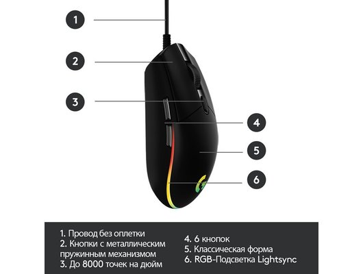 Мышь проводная игровая Logitech G102 Lightsync Black