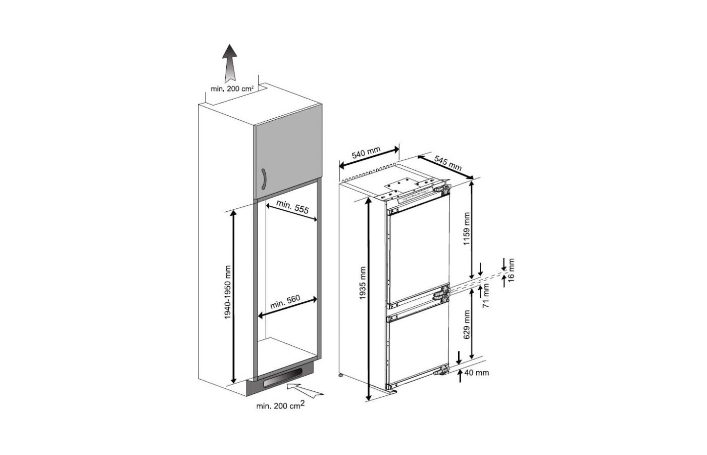 Встраиваемый холодильник Beko bcna306e2s схема встраивания