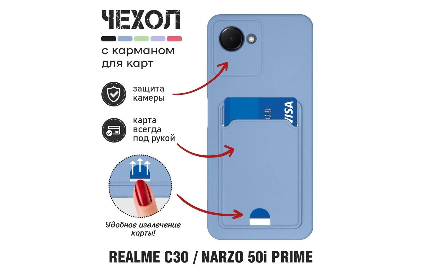 Чехол DF для Realme C30/Narzo 50i Prime rmCardCase-01 (gray/blue) - купить  в интернет-магазине RBT.ru. Цены, отзывы, характеристики и доставка в  Челябинске