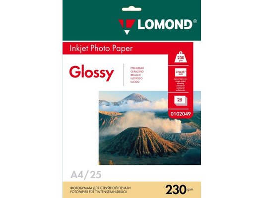 Фотобумага LOMOND 0102049 Глянцевая односторонняя A4. 230г/м2. 25л