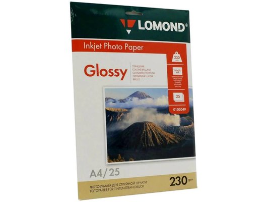 Фотобумага LOMOND 0102049 Глянцевая односторонняя A4. 230г/м2. 25л