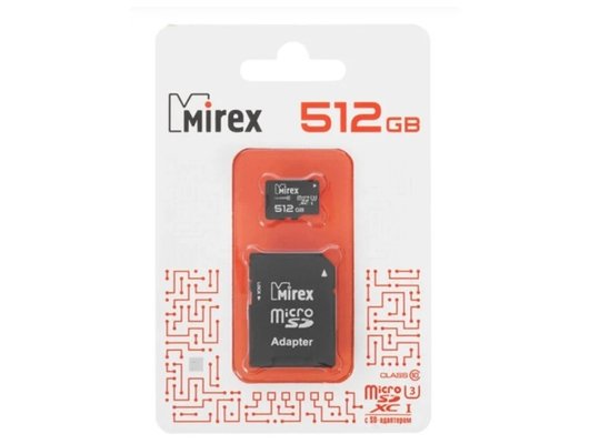 Карта памяти MIREX microSDХC 512GB (UHS-I, U3, class 10)+адаптер 13613-AD3UH512