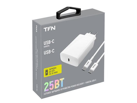 Зарядное устройство TFN СЗУ Type-C PD 25W+кабель Type-C whit TFN-WC14