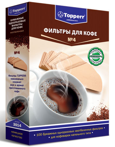 Фильтры для кофеварок Topperr 3014 Х4 Неотбеленные 100шт 259630 - фото 1
