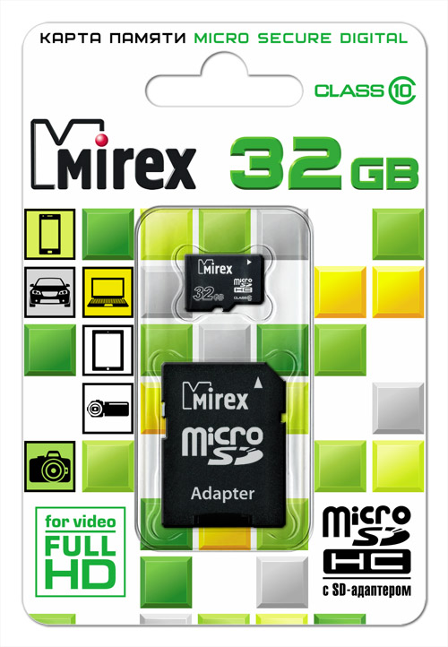 Карта памяти Mirex Mirex Microsdhc 32gb Class 10 + Адаптер (13613-Ad10sd32)