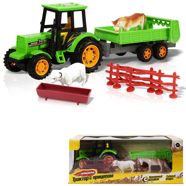Машинка Handers hac1608-118 трактор с прицепом: животные на ферме - фото 1