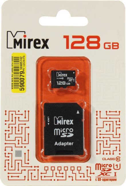 Карта памяти Mirex Mirex Microsdxc 128gb Class 10 Uhs-I + Адаптер (13613-Ad10s128)