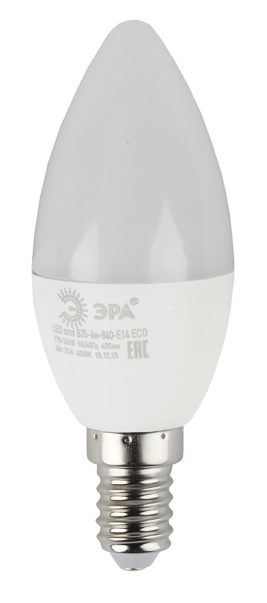 Лампочки LED E14 Эра eco led b35-6w-827-e14