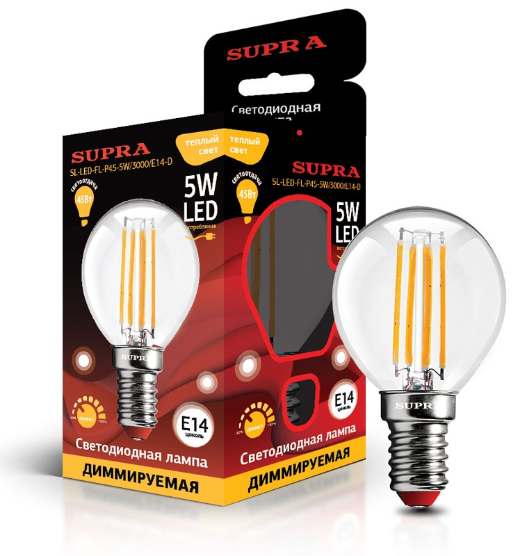 Лампочки LED E14 Supra supra лампа светодиодная sl-led-fl-p45-5w/3000/e14