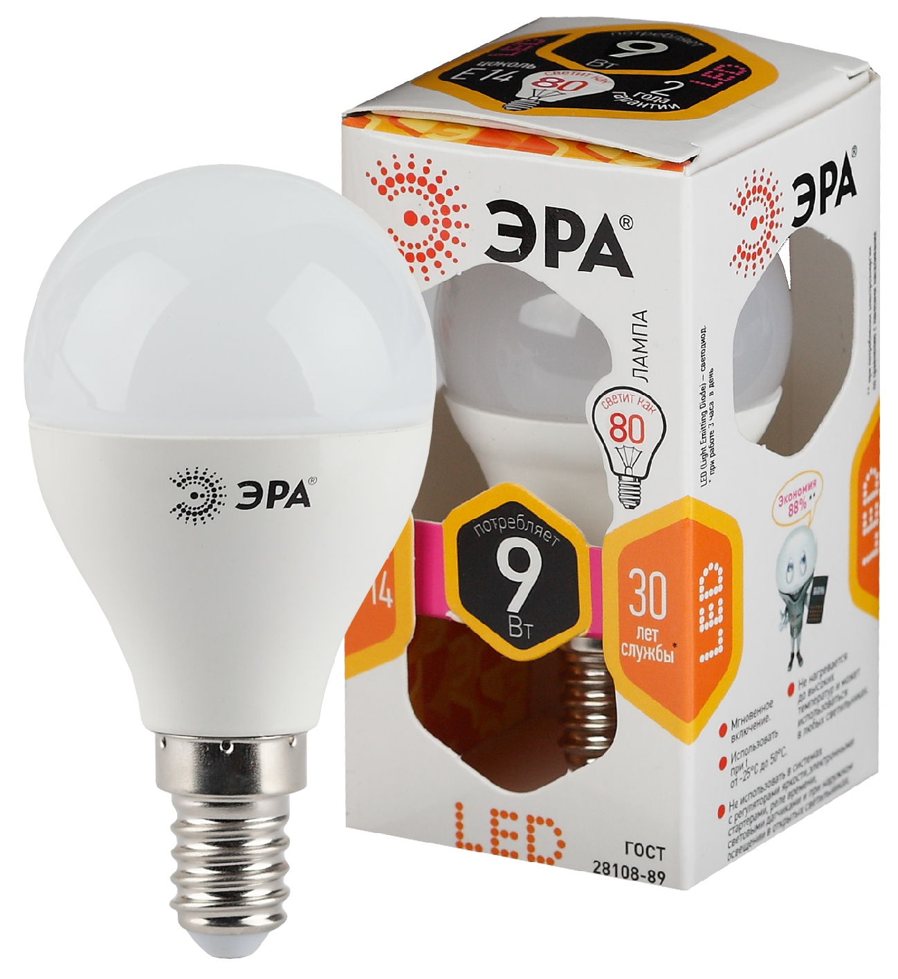 Лампочки LED E14 Эра эра led p45-9w-827-e14