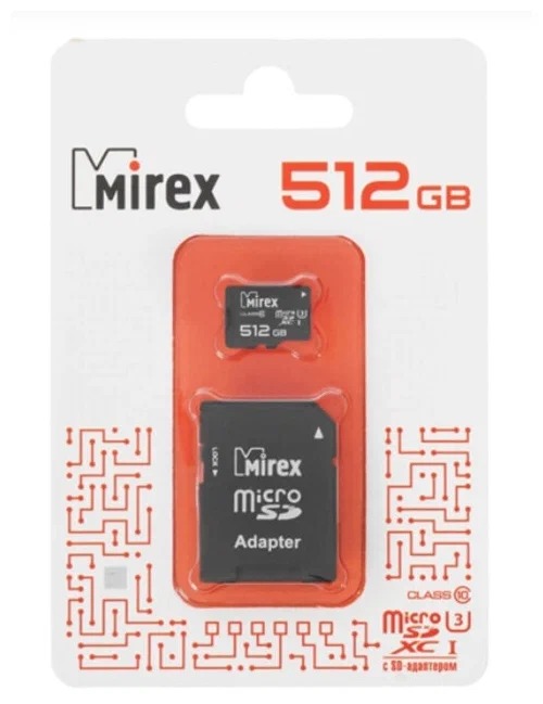 Карта памяти Mirex microsdхc 512gb (uhs-i, u3, class 10)+адаптер 13613-ad3uh512 microsdхc 512gb (uhs-i, u3, class 10)+адаптер 13613-ad3uh512 - фото 1