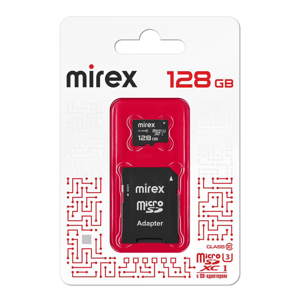 Карта памяти Mirex mirex microsdx 128gb сlass 10 uhs-i/u3+адаптер (13613-ad3uh128)