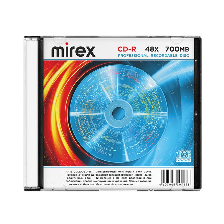 CD-диск Mirex cd-r mirex brand 700 мб 48x slim case (ul120051a8s)