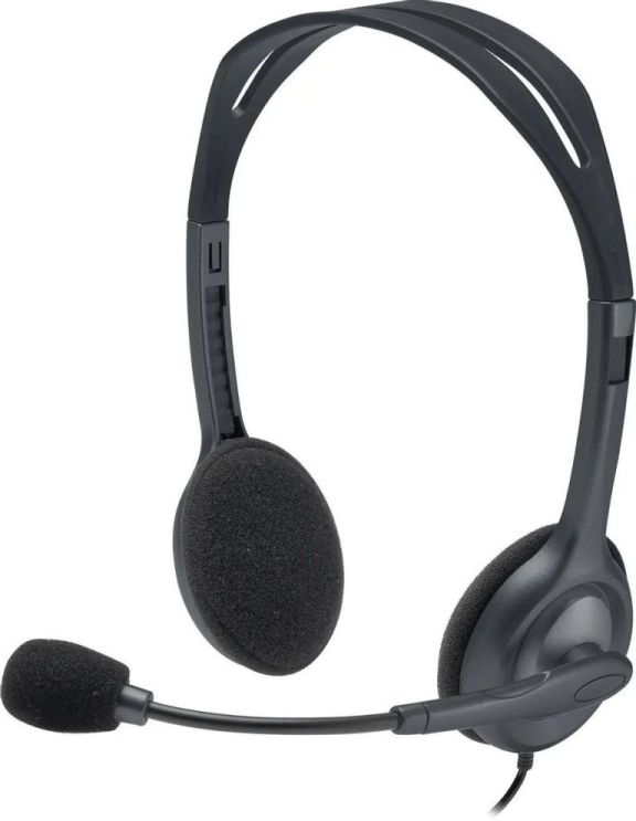 Наушники с микрофоном проводные Logitech stereo headset h111 grey - фото 1